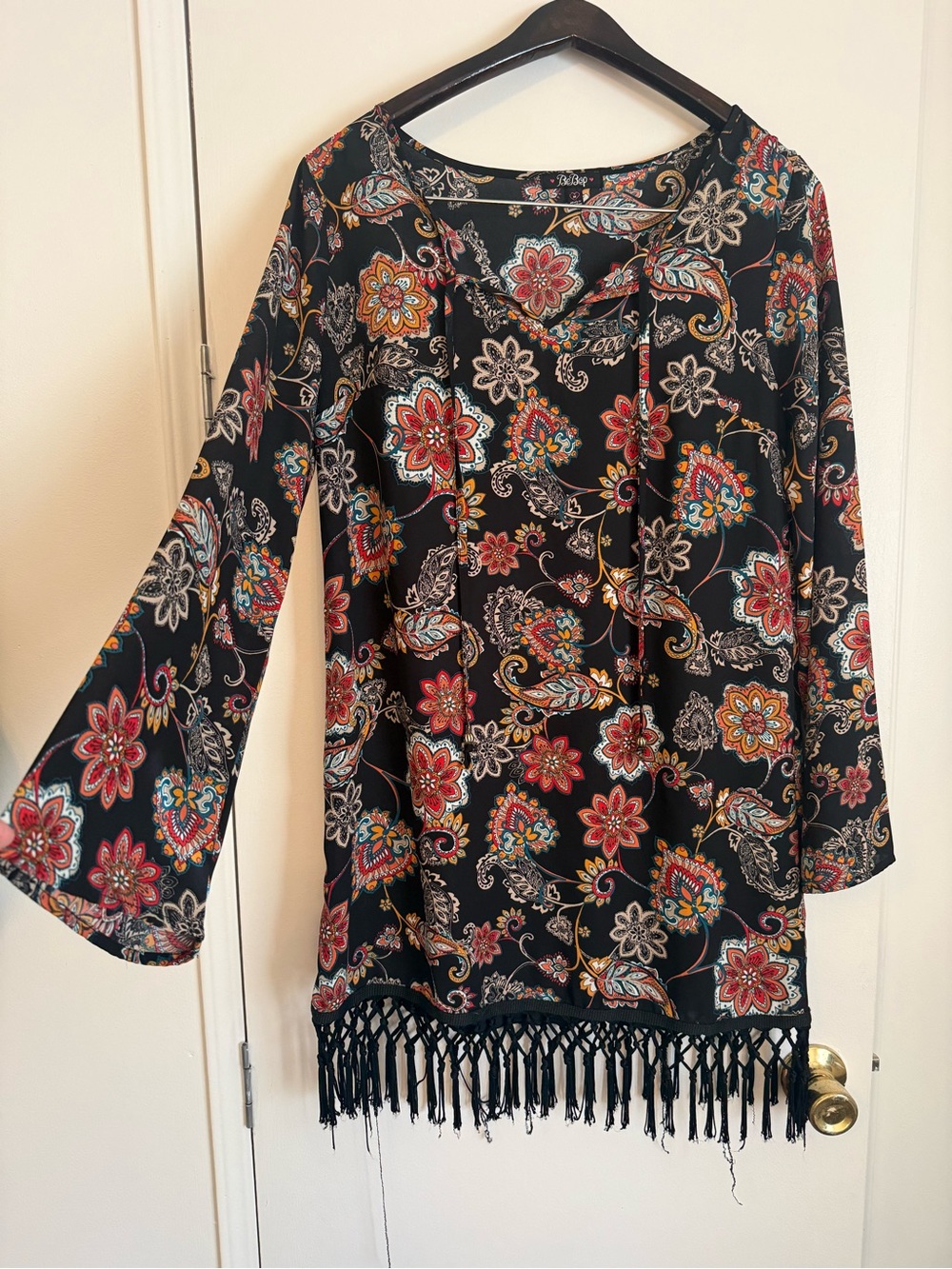 BeBop Black Paisley Floral Tunic with Coral and Teal Accents